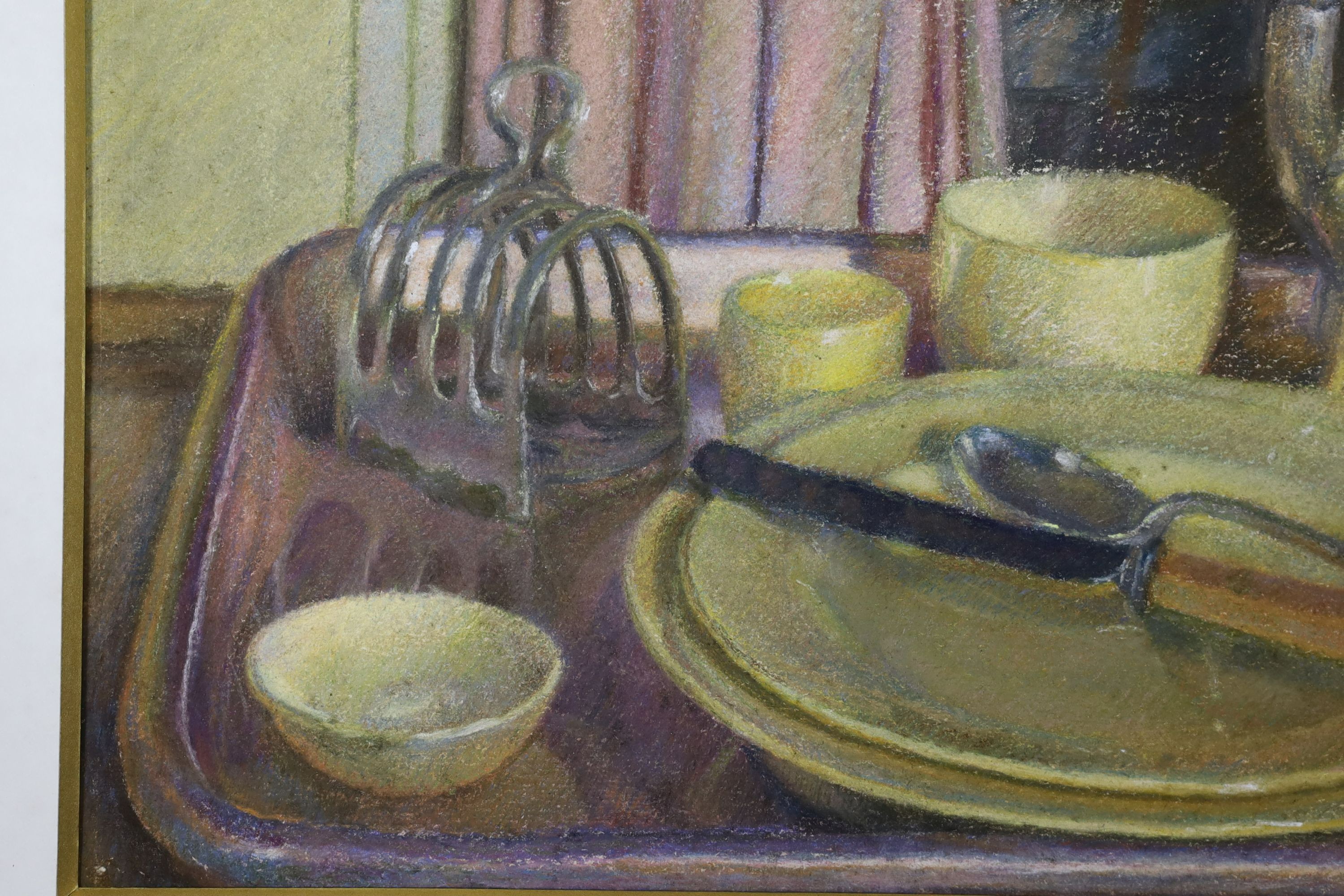 Hilda Carline (1889-1950), pastel, Breakfast table still life, 28 x 38cm